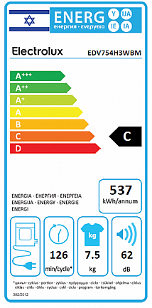����� ����� 7.5 �"� �� ����� ����� Electrolux ���������� ��� EDV754H3WBM